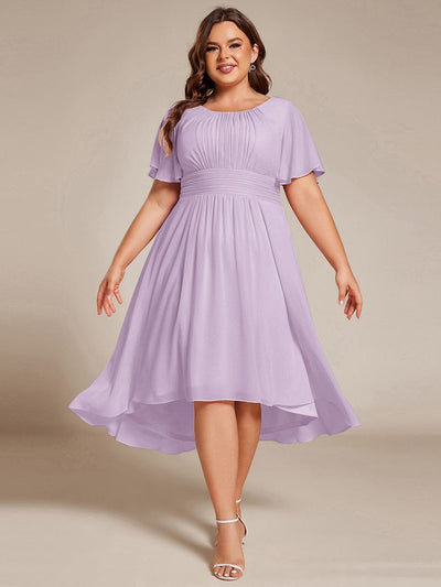 Flowy Chiffon Round Neckline A-Line Knee Length Wedding Guest Dress #color_Frosted Lilac