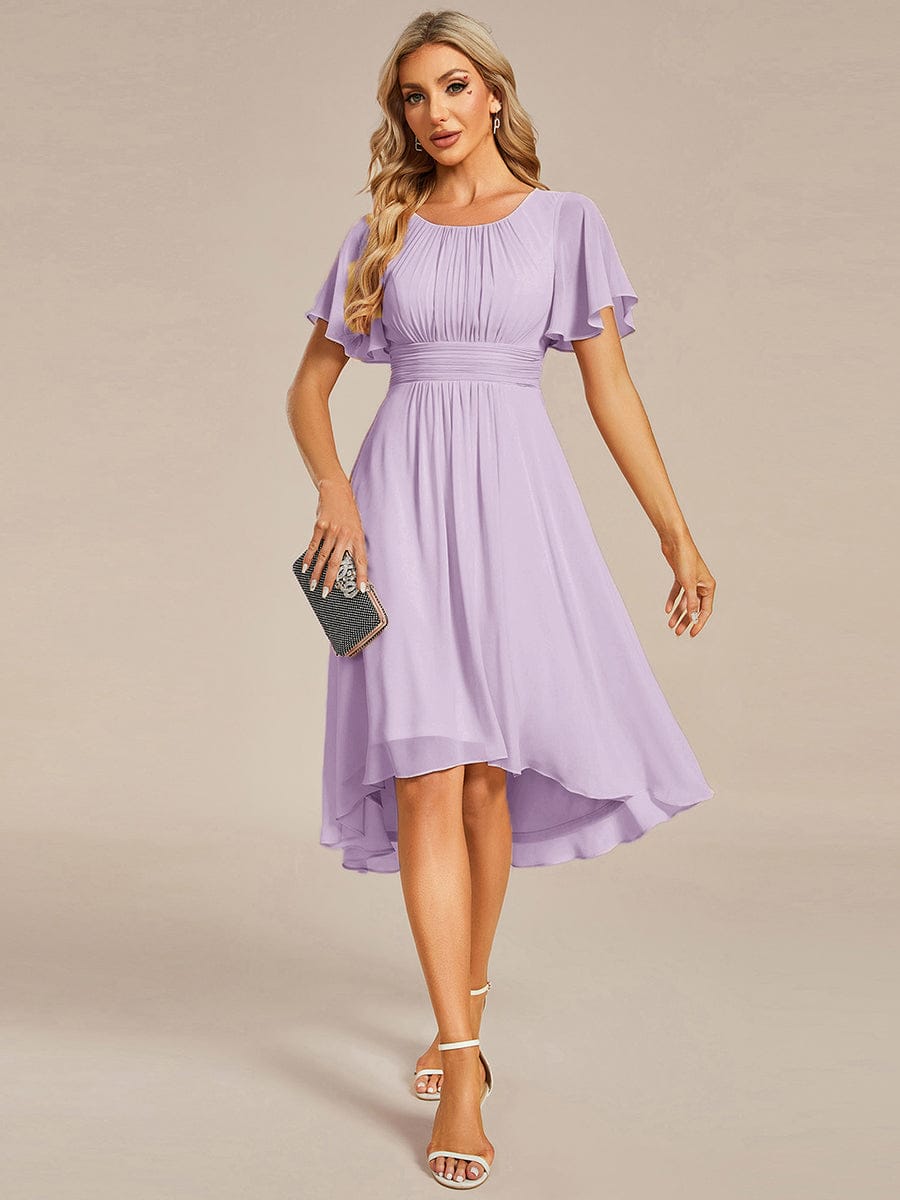 ever EDEN|Flowy Chiffon Round Neckline A-Line Midi Wedding Guest Dress #color_Frosted Lilac