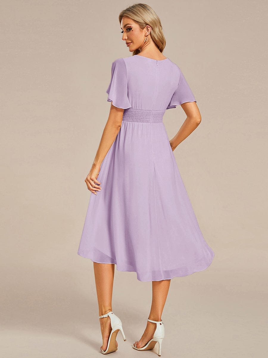 ever EDEN|Flowy Chiffon Round Neckline A-Line Midi Wedding Guest Dress #color_Frosted Lilac