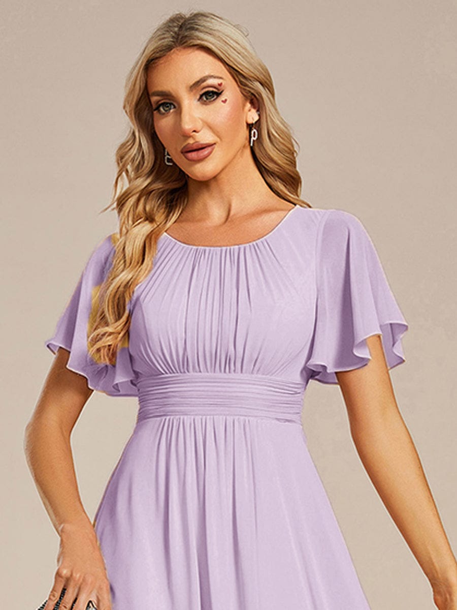 ever EDEN|Flowy Chiffon Round Neckline A-Line Midi Wedding Guest Dress #color_Frosted Lilac