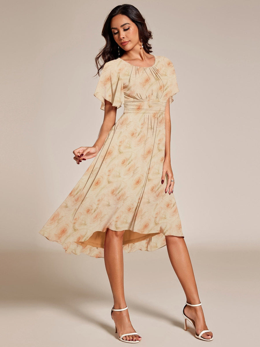 ever EDEN|Flowy Chiffon Round Neckline A-Line Midi Wedding Guest Dress #color_Golden Roses