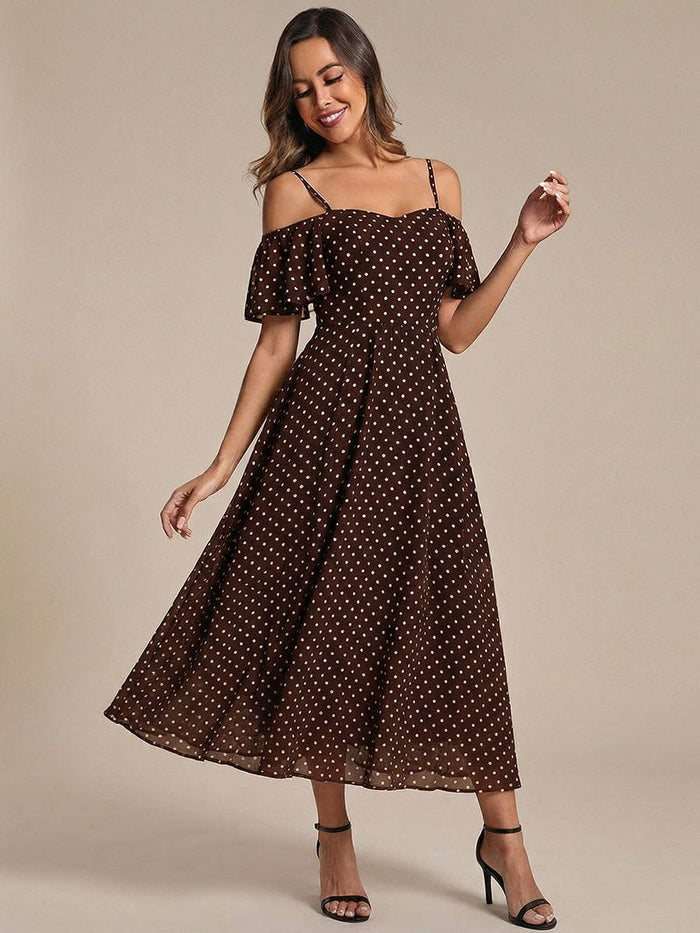 ever JORDANE Off-Shoulder High-Low Chiffon Bridesmaid Dresses with Short Sleeves