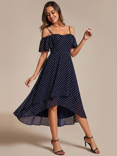 ever JORDANE|Off-Shoulder High-Low Chiffon Wedding Guest Dresses with Short Sleeves