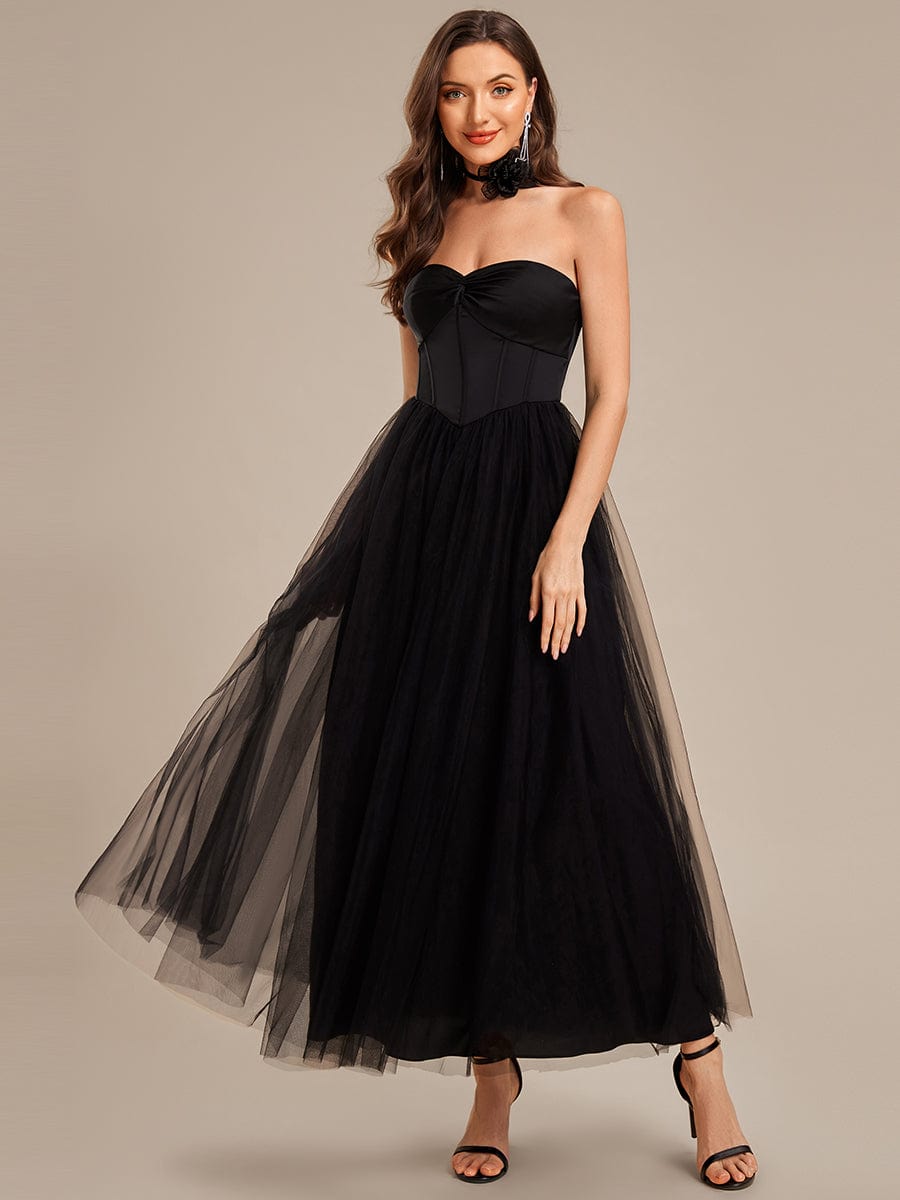 Strapless Satin Tulle Wedding Guest Dress