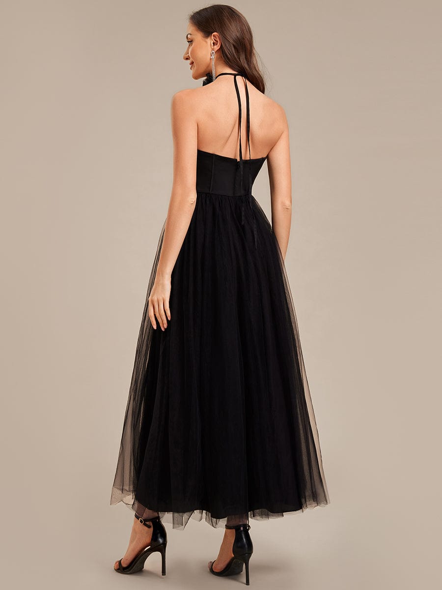 Tie Knot Satin Sleeveless Wedding Guest Dress #color_Black