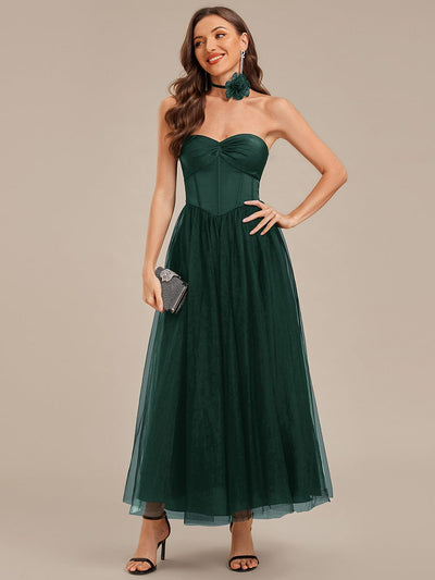 Tie Knot Satin Sleeveless Wedding Guest Dress #color_Dark Green