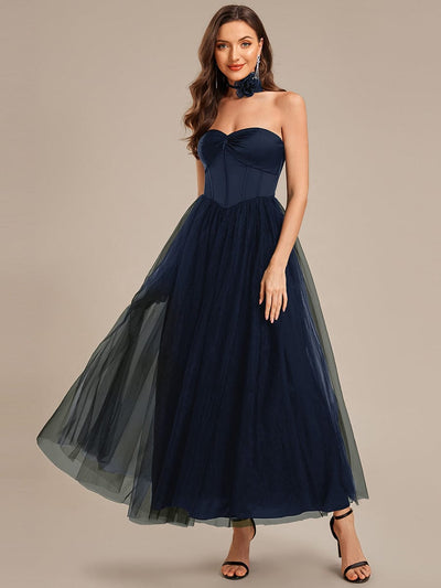 Tie Knot Satin Sleeveless Wedding Guest Dress #color_Navy Blue