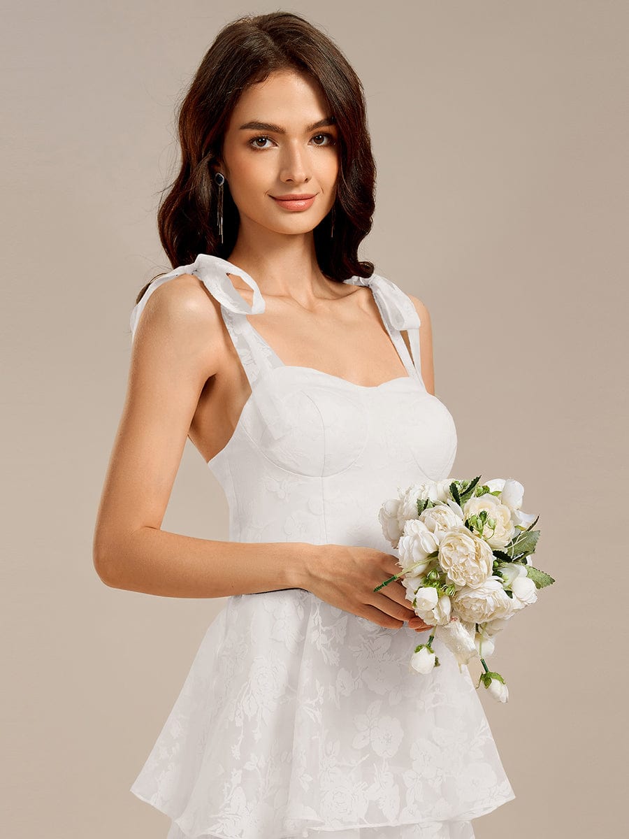 Floral Tie-Strap Bustier Tiered Midi Wedding Dress #color_Cream