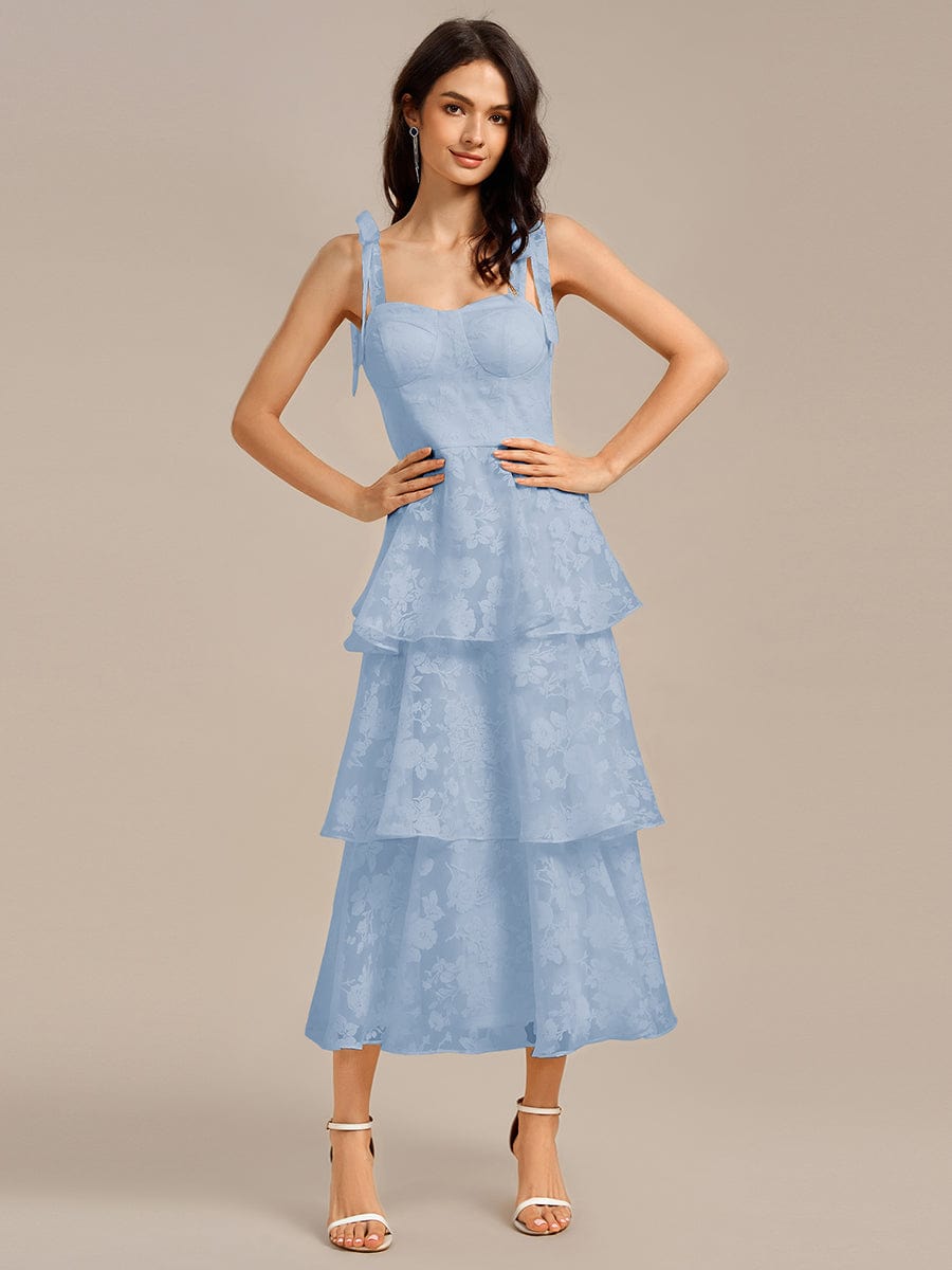 Floral Tie-Strap Bustier Tiered Midi Wedding Guest Dress #color_Ice Blue