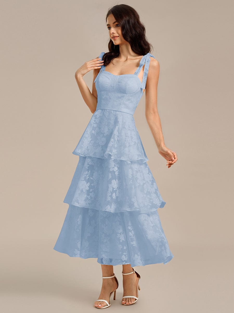 Floral Tie-Strap Bustier Tiered Midi Wedding Guest Dress #color_Ice Blue