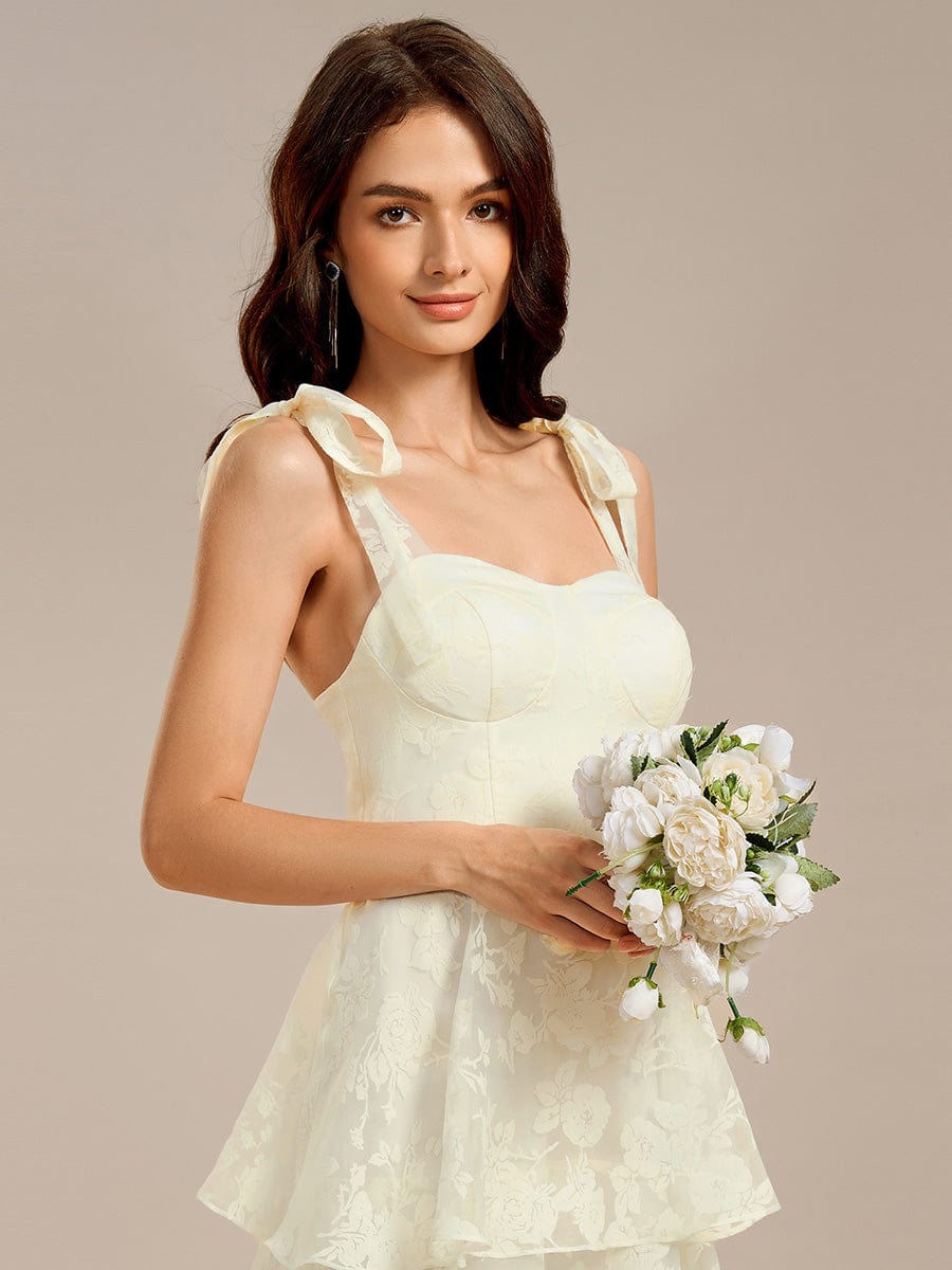 Floral Tie-Strap Bustier Tiered Midi Wedding Guest Dress #color_Yellow