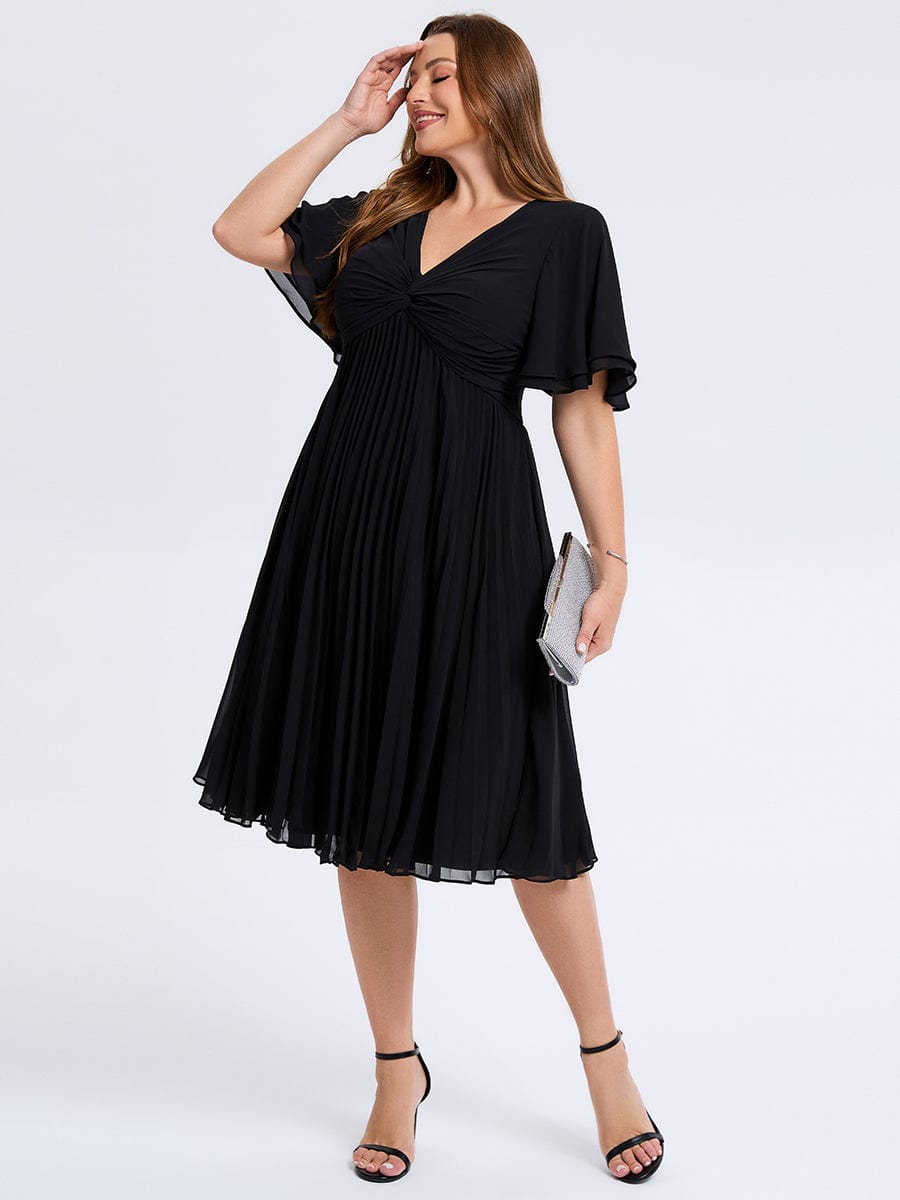 Pleated Midi Wedding Guest Dress #color_Black