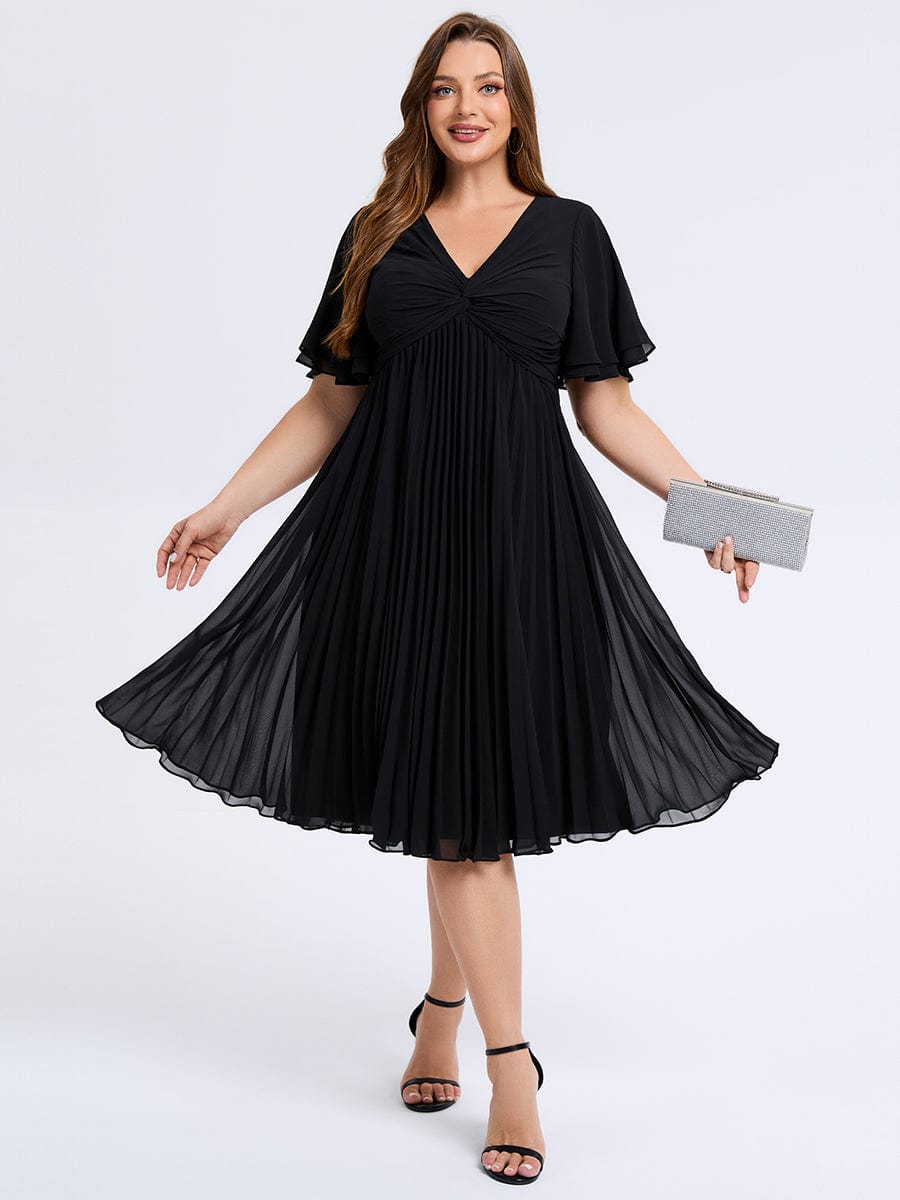 Pleated Midi Wedding Guest Dress #color_Black