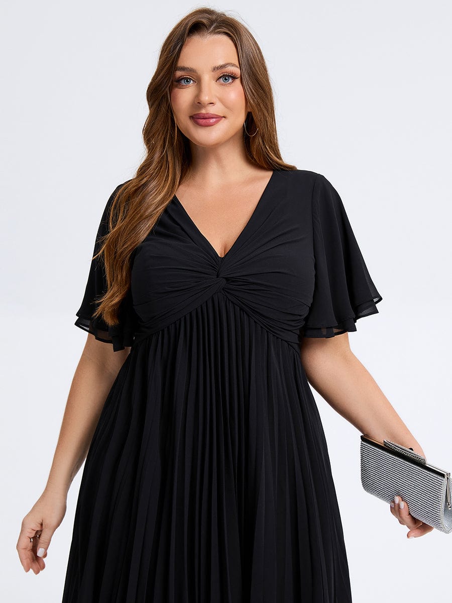 Pleated Midi Wedding Guest Dress #color_Black