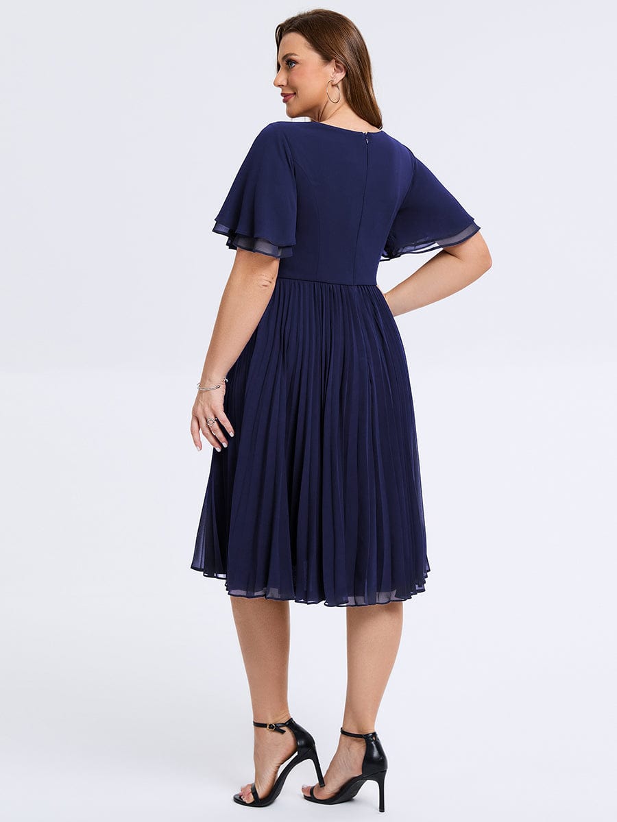 Plus Size Pleated Midi Wedding Guest Dress #color_Navy Blue