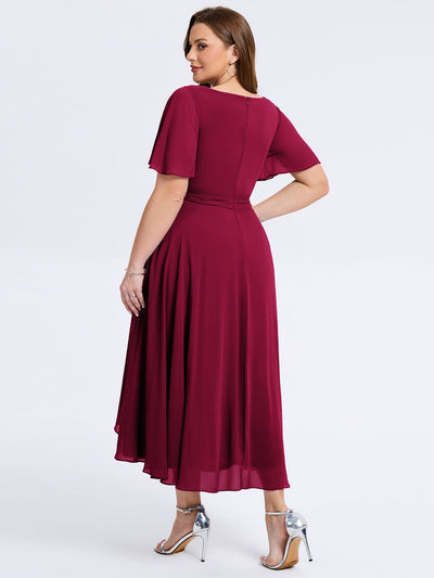 plus-size-tie-knot-high-low-wedding-guest-dress-eg02454 #color_Burgundy
