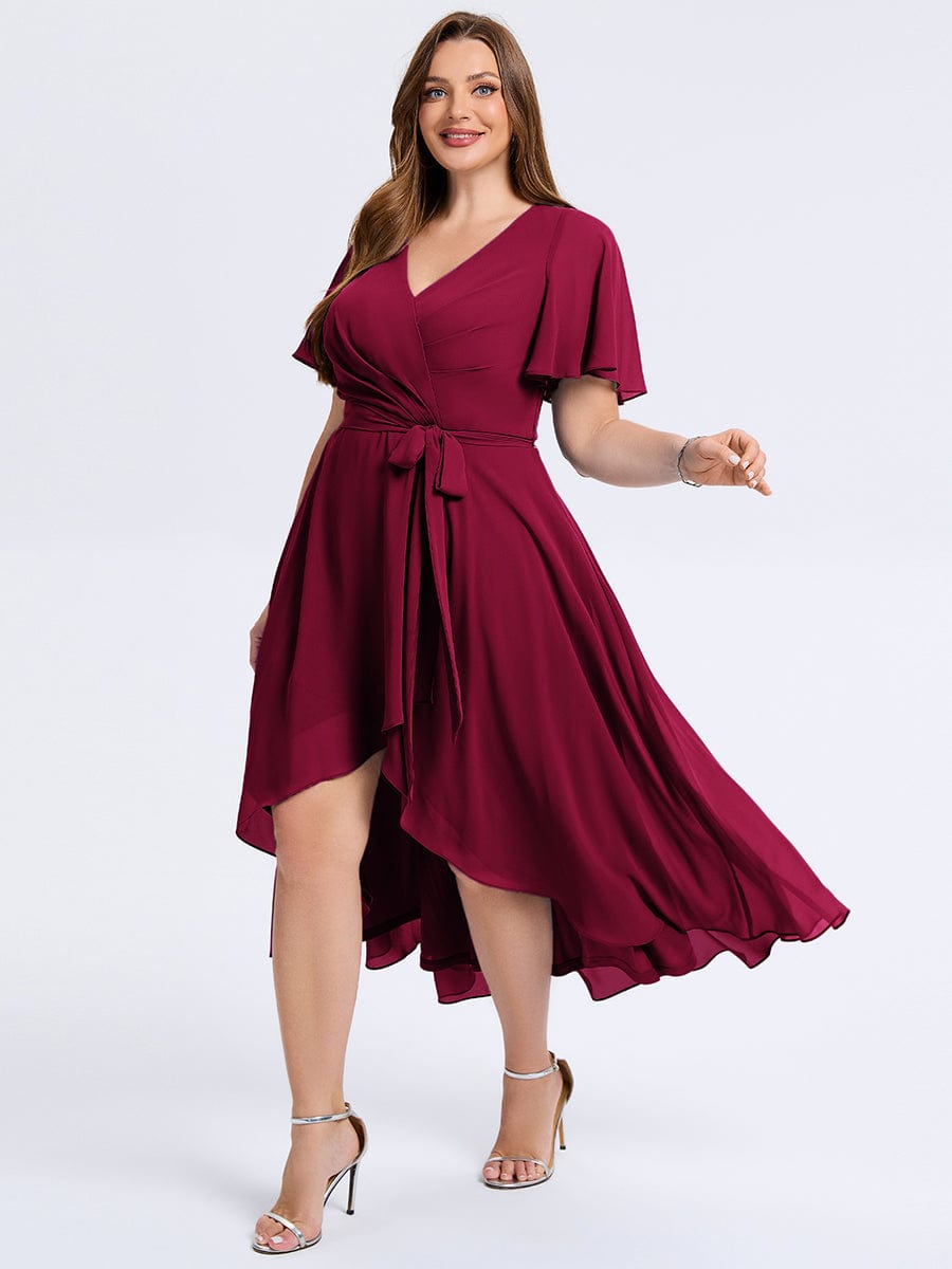 plus-size-tie-knot-high-low-wedding-guest-dress-eg02454 #color_Burgundy
