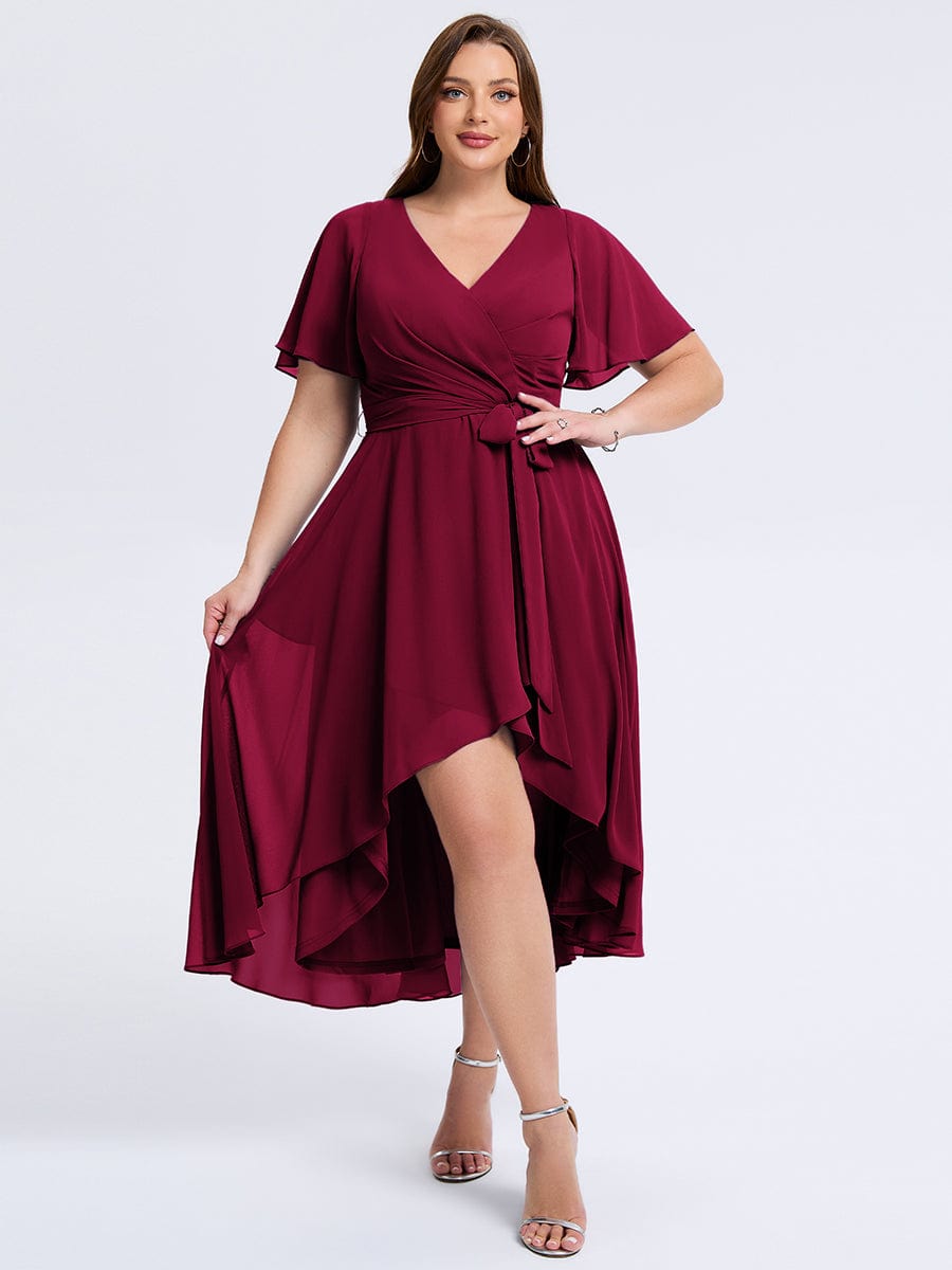 plus-size-tie-knot-high-low-wedding-guest-dress-eg02454 #color_Burgundy