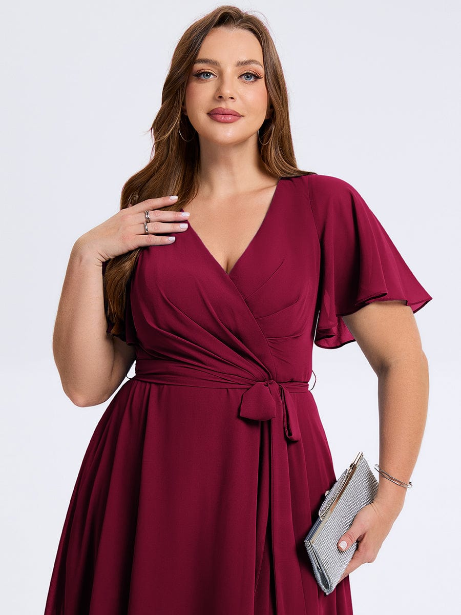 plus-size-tie-knot-high-low-wedding-guest-dress-eg02454 #color_Burgundy