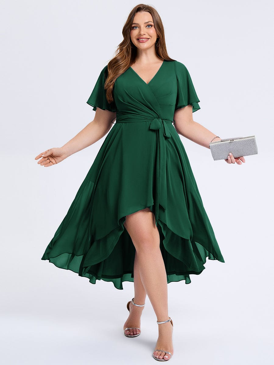 plus-size-tie-knot-high-low-wedding-guest-dress-eg02454 #color_Dark Green