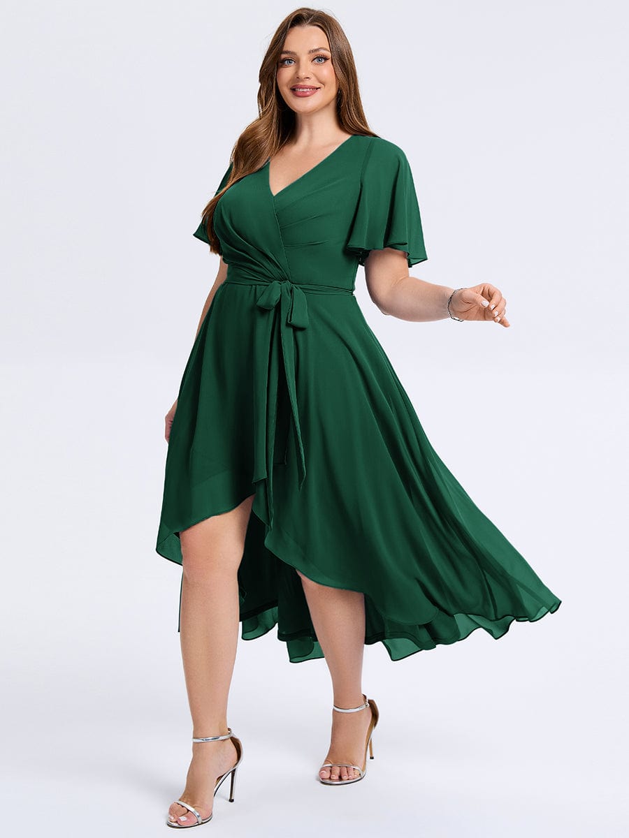 plus-size-tie-knot-high-low-wedding-guest-dress-eg02454 #color_Dark Green