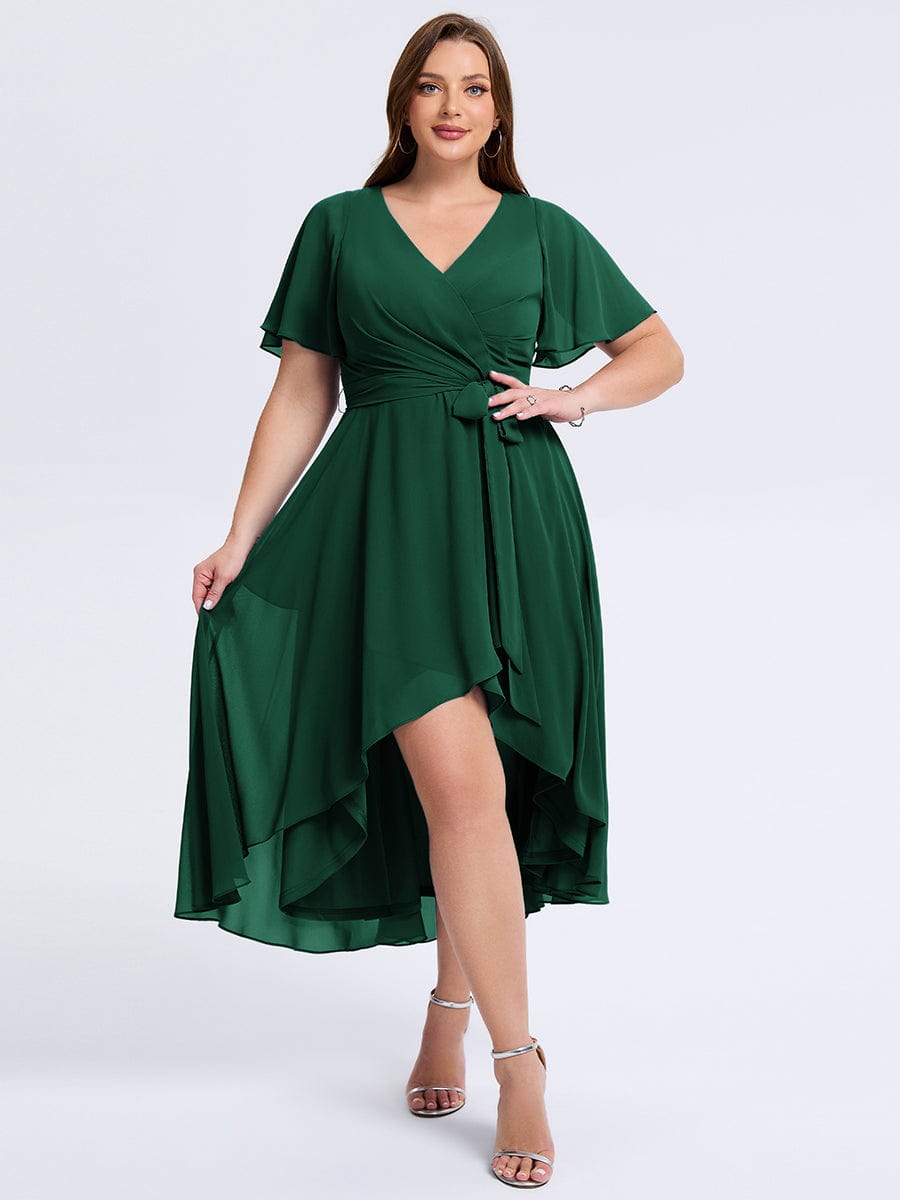 plus-size-tie-knot-high-low-wedding-guest-dress-eg02454 #color_Dark Green