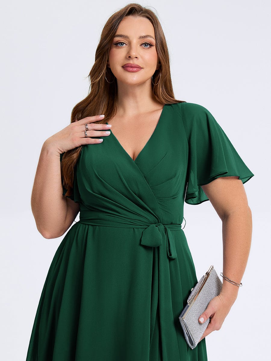 plus-size-tie-knot-high-low-wedding-guest-dress-eg02454 #color_Dark Green