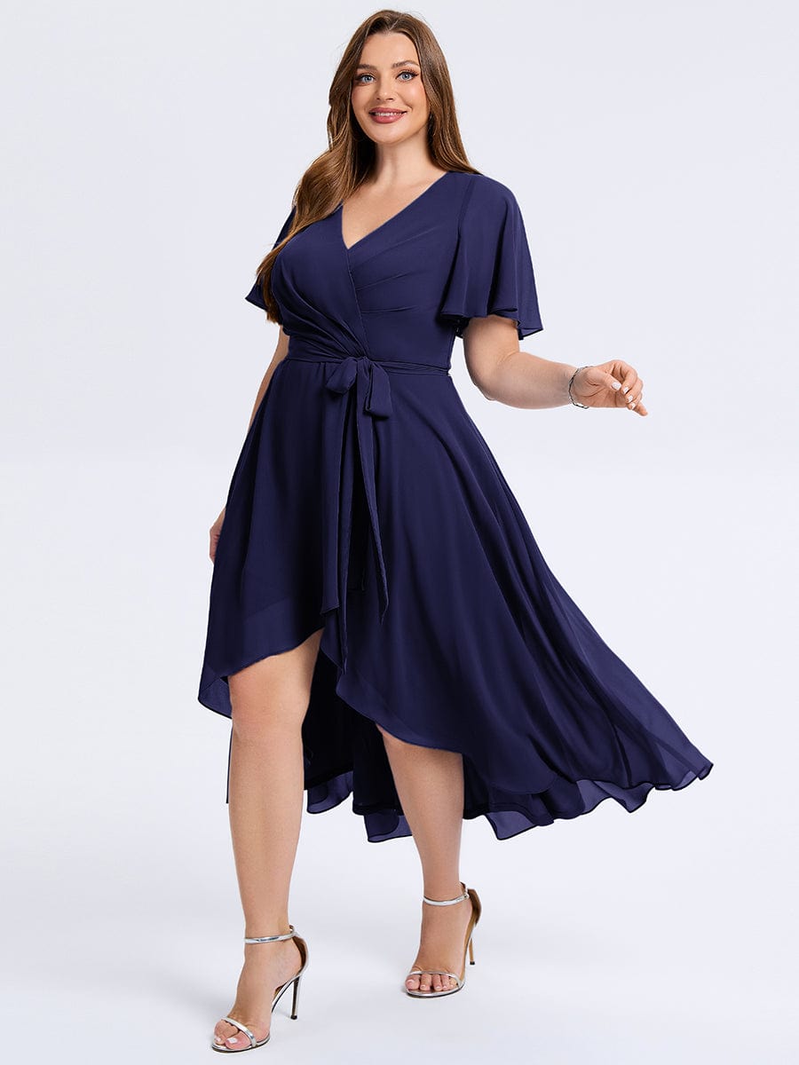 plus-size-tie-knot-high-low-wedding-guest-dress-eg02454 #color_Navy Blue