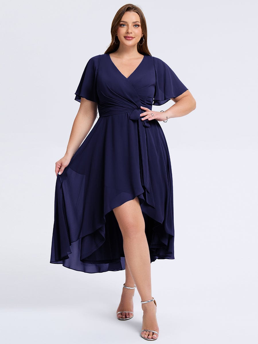 plus-size-tie-knot-high-low-wedding-guest-dress-eg02454 #color_Navy Blue