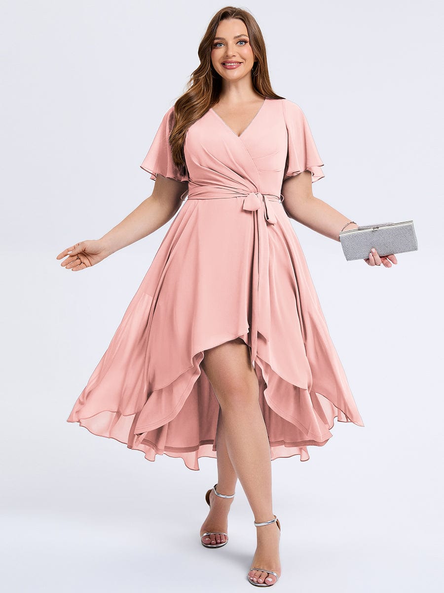 plus-size-tie-knot-high-low-wedding-guest-dress-eg02454 #color_Pink
