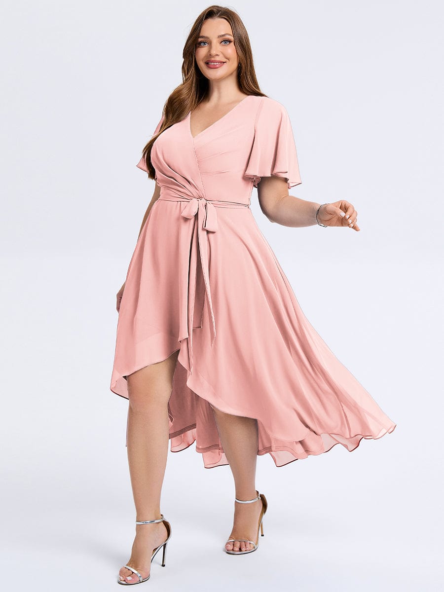 plus-size-tie-knot-high-low-wedding-guest-dress-eg02454 #color_Pink