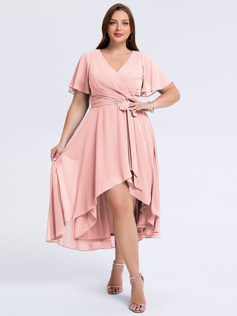 plus-size-tie-knot-high-low-wedding-guest-dress-eg02454 #color_Pink
