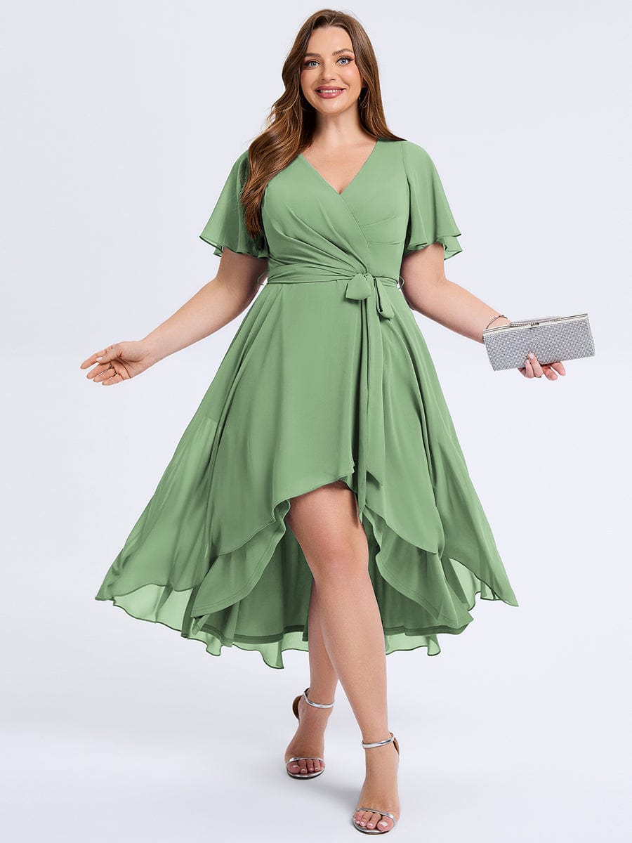 plus-size-tie-knot-high-low-wedding-guest-dress-eg02454 #color_Sage Green