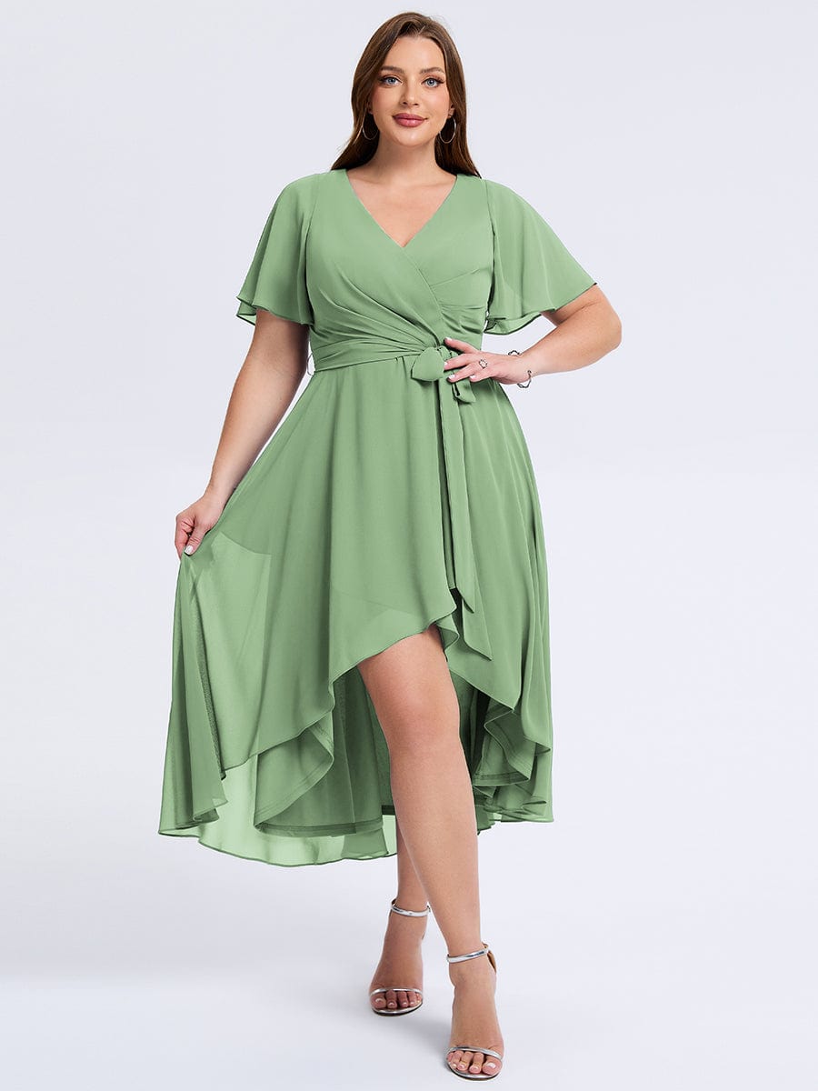 plus-size-tie-knot-high-low-wedding-guest-dress-eg02454 #color_Sage Green