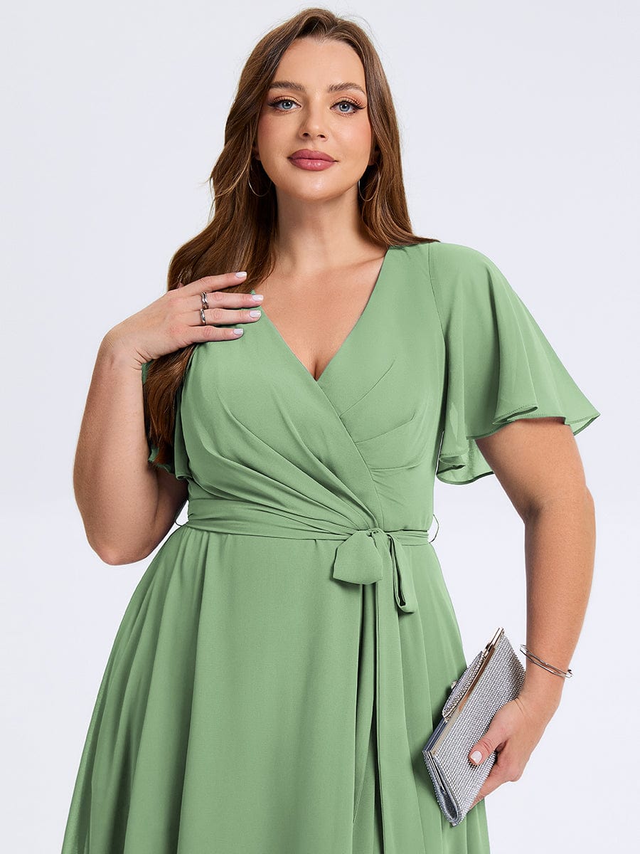 plus-size-tie-knot-high-low-wedding-guest-dress-eg02454 #color_Sage Green