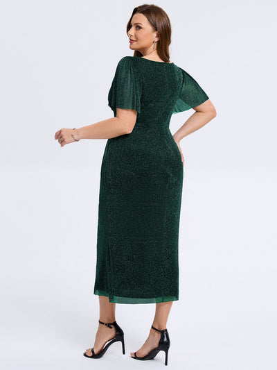 Plus Size Slit Mesh Wedding Guest Dress #color_Dark Green