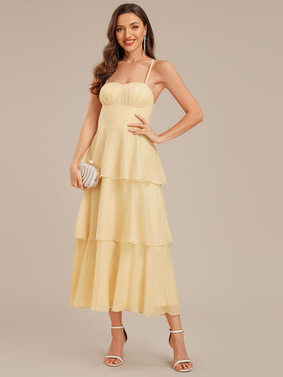 Tie-Front Chiffon Sleeveless Wedding Guest Dress #color_Yellow