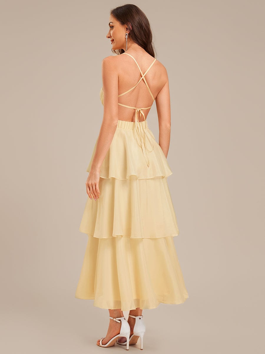 Tie-Front Chiffon Sleeveless Wedding Guest Dress #color_Yellow