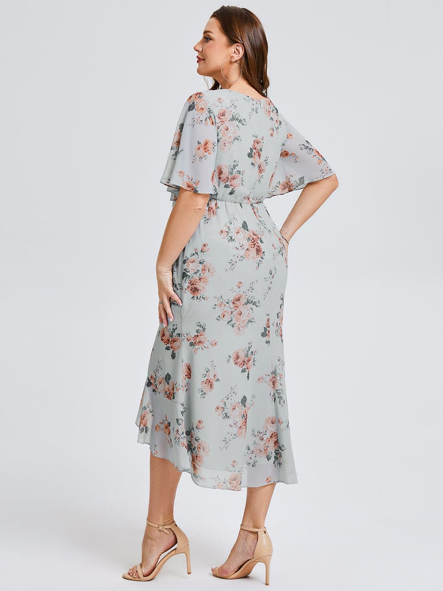 Plus Size Floral Chiffon Wedding Guest Dress #color_Amber Bloom