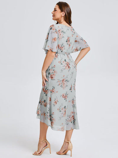 Plus Size Floral Chiffon Wedding Guest Dress #color_Amber Bloom