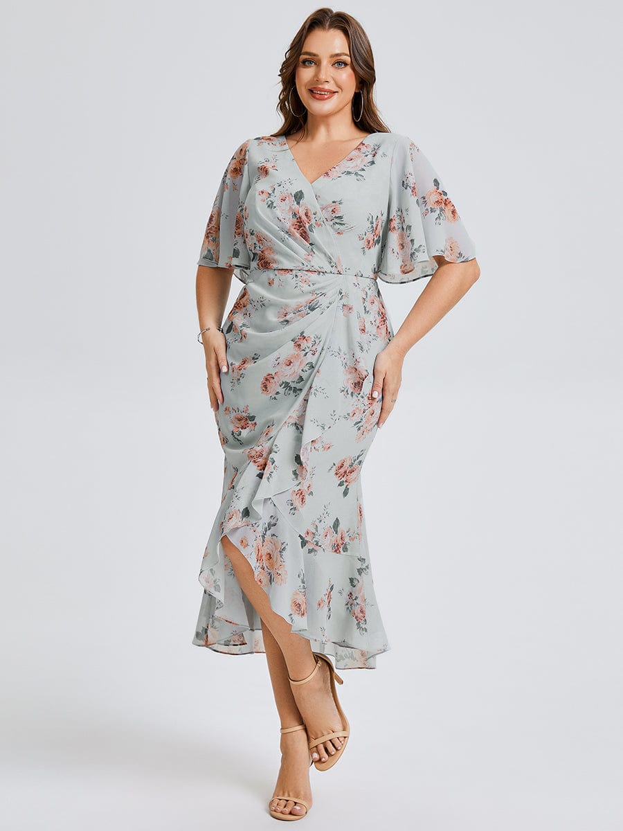 Plus Size Floral Chiffon Wedding Guest Dress #color_Amber Bloom