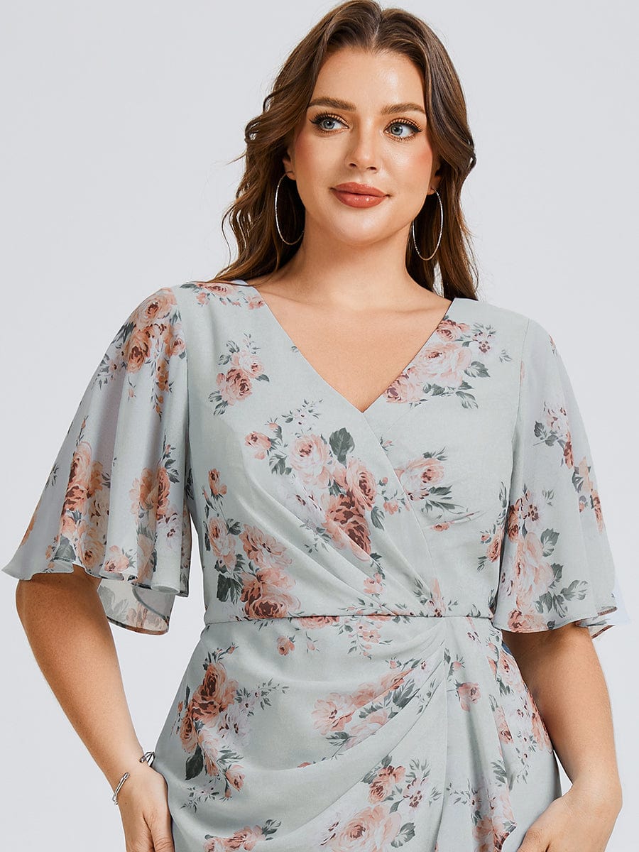 Plus Size Floral Chiffon Wedding Guest Dress #color_Amber Bloom