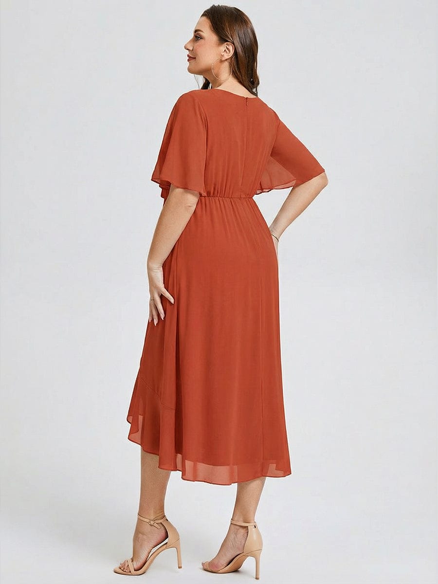 Plus Size Floral Chiffon Wedding Guest Dress #color_Burnt Orange