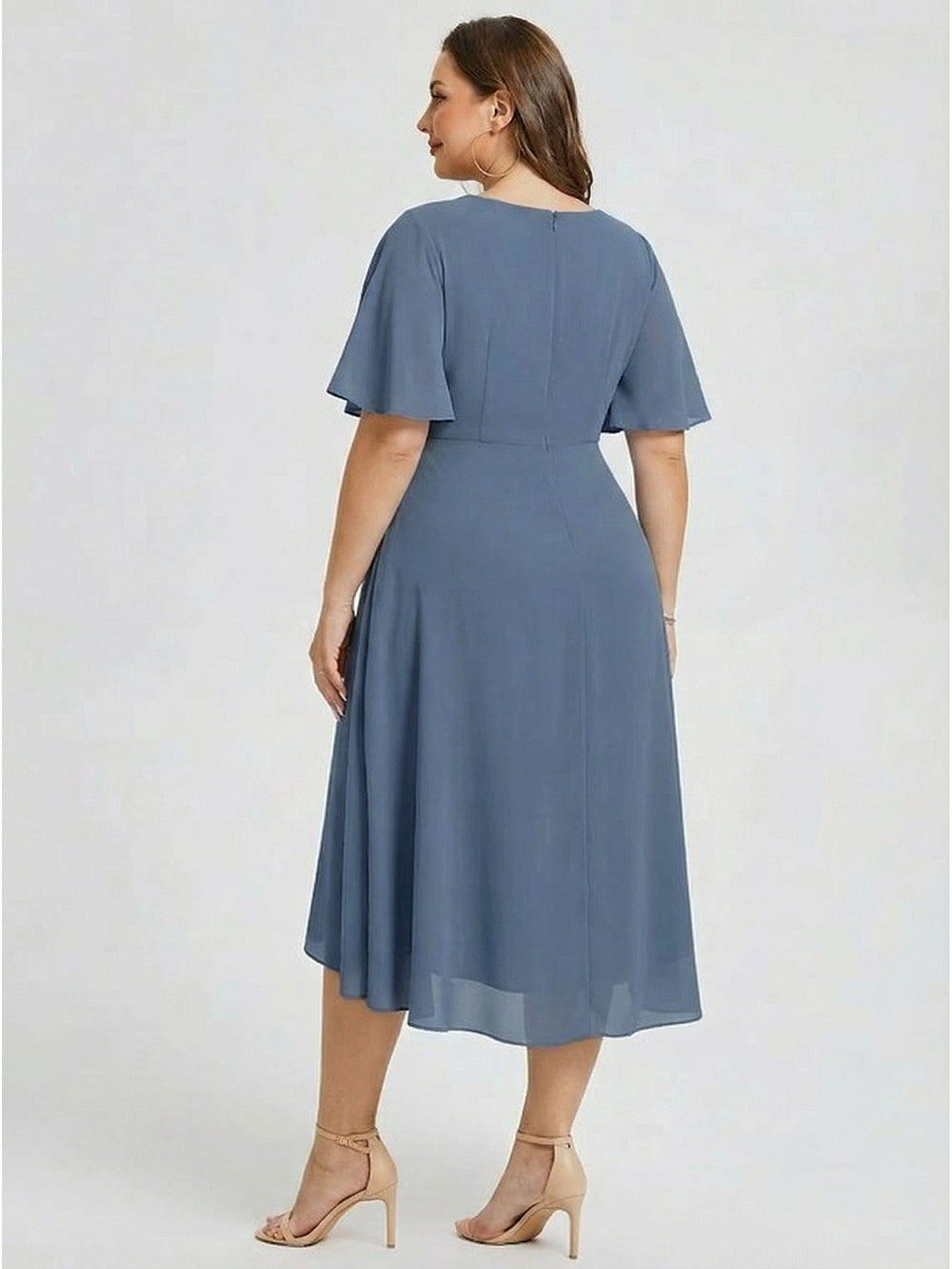 Plus Size Floral Chiffon Wedding Guest Dress with Ruffled Hemline ...