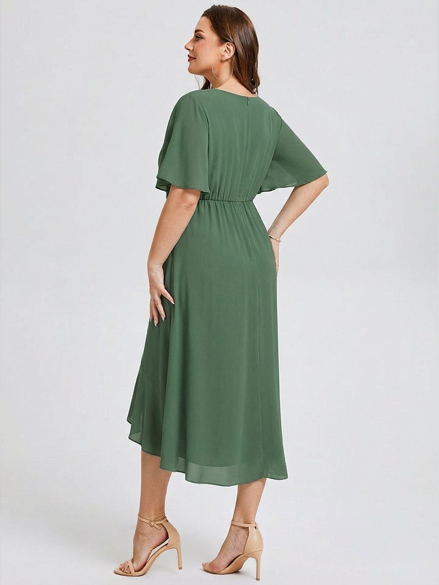 Plus Size Floral Chiffon Wedding Guest Dress #color_Eucalyptus Green