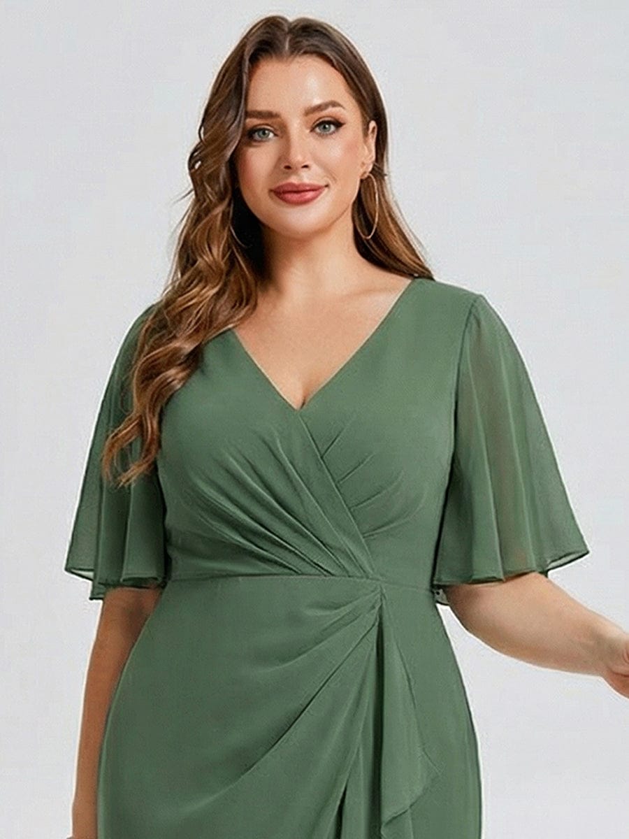 Plus Size Floral Chiffon Wedding Guest Dress #color_Eucalyptus Green