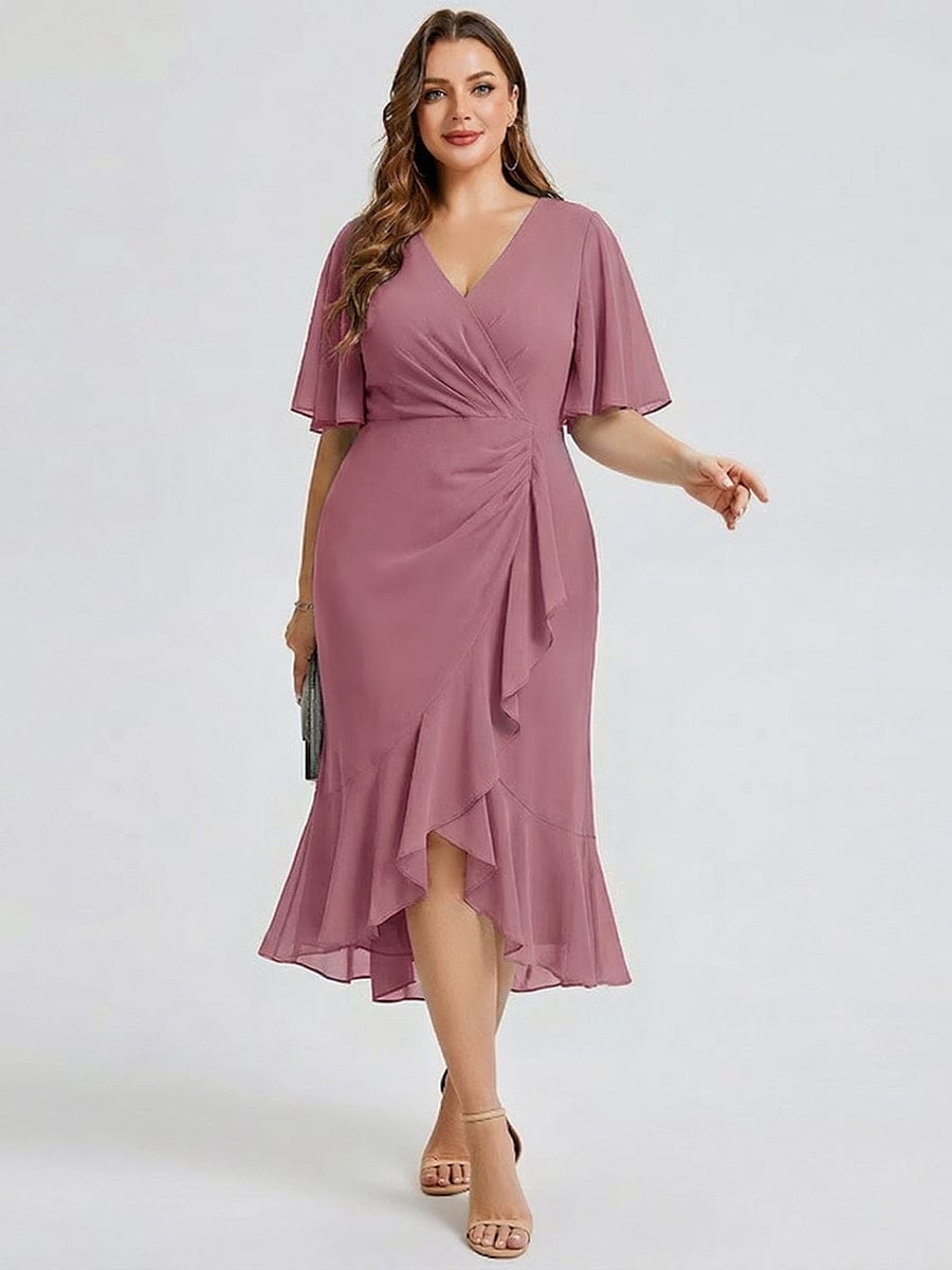 Plus Size Floral Chiffon Wedding Guest Dress #color_Purple Orchid