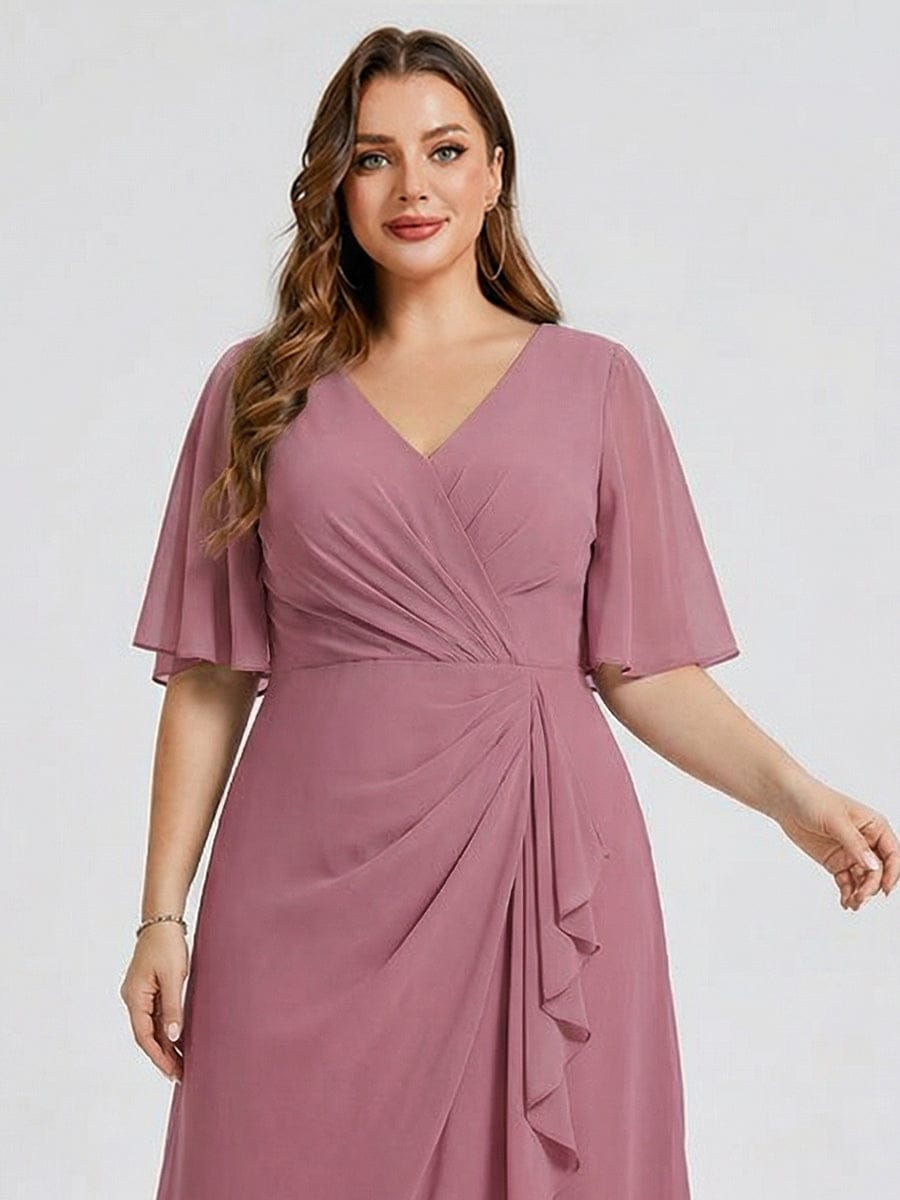 Plus Size Floral Chiffon Wedding Guest Dress #color_Purple Orchid