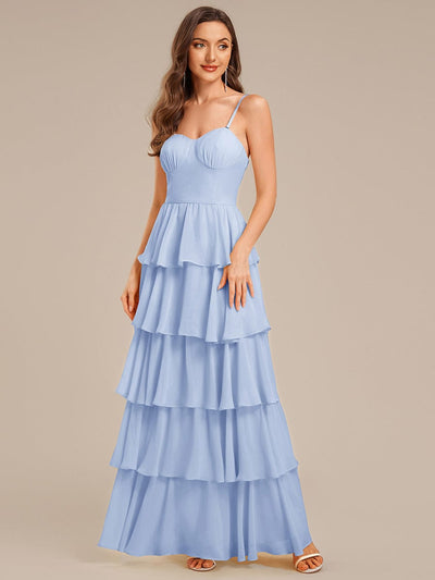 Ruffled Chiffon Sleeveless Wedding Guest Dress #color_Ice Blue