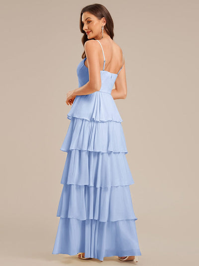 Ruffled Chiffon Sleeveless Wedding Guest Dress #color_Ice Blue